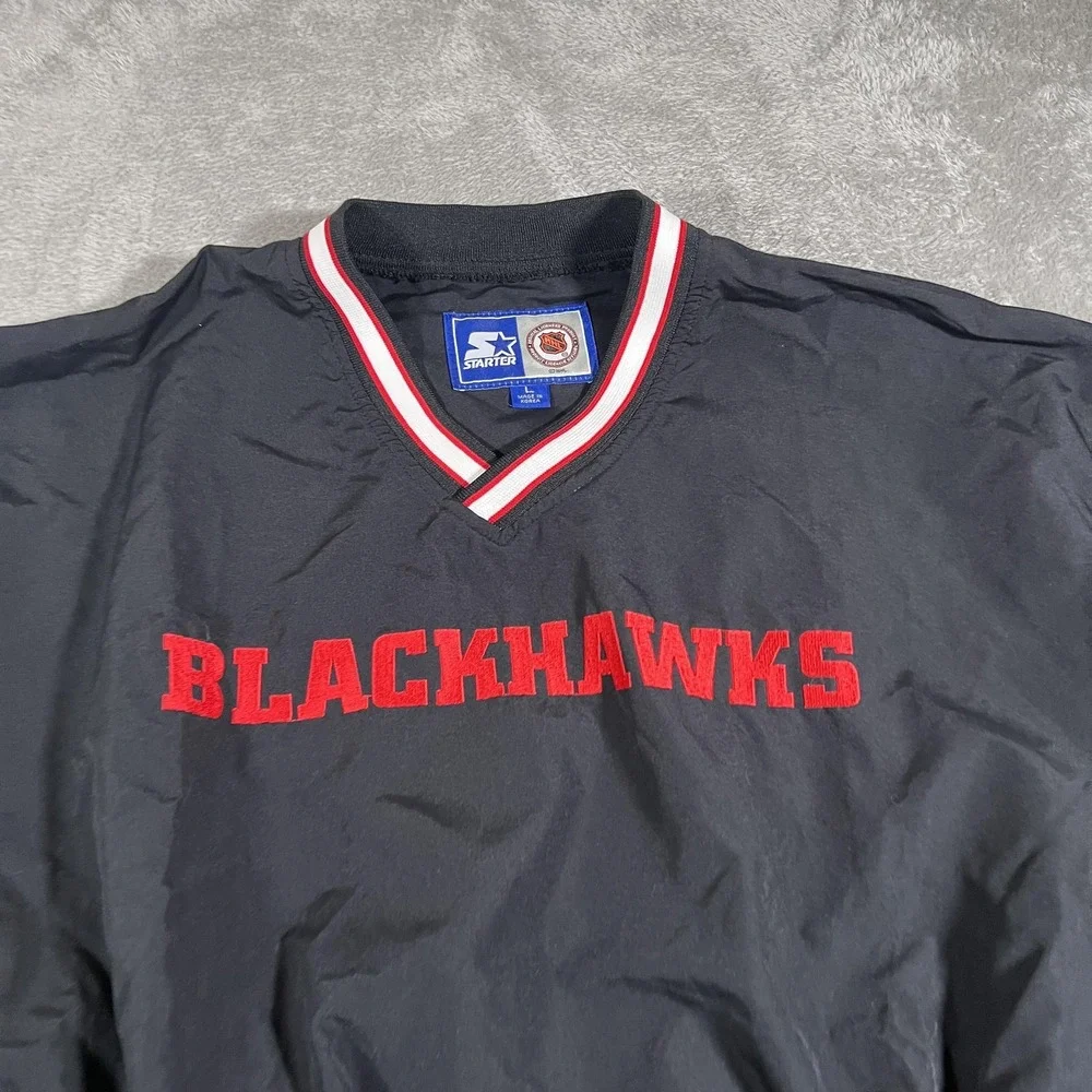 Chicago Blackhawks Starter Jacket Mens Large Black‎ Pullover NHL Hockey 90s Vtg
